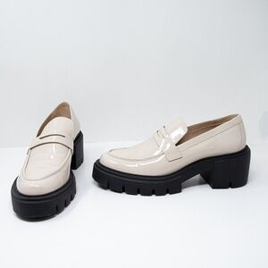 NEW Stuart Weitzman Soho Patent Loafers Rubber Platform Heel Shoes Ivory Black